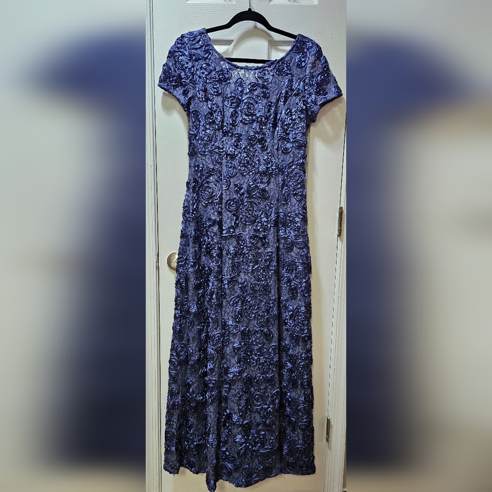 Alex Evenings Navy Floral And Lace A-Line Dress
